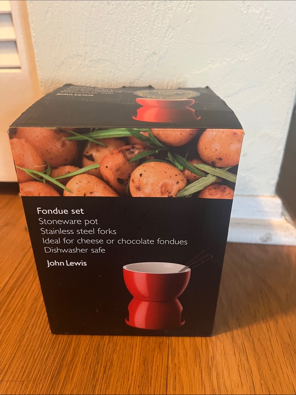 #2927**Red Stoneware Fondue Set